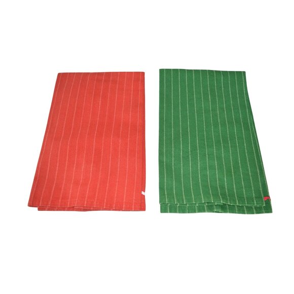 2 Pack Christmas Holiday Hand Tea Towel Set Red Green Striped Country Kitchen - Picture 2 of 2